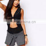 Sexy Women Hollow Plain Black Bodysuit With Spandex Cut Out Bodysuit Plain Design Custom Made Ladies Bodysuit thumbnail-2