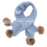 Myfur New Design Removable Raccoon Fur Pom Pom Knitted Scarf Real Fur Knitted Kids Scarf thumbnail-1