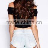 Latest off Shoulder Women Crop Top Wholesale Black Plain Crop Tops thumbnail-5