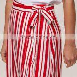 New Fashion Side Tie Red and White Striped Long Wrap Skirt for Girl thumbnail-5