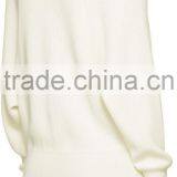 Raglan Sleeve Y-Neck Collared Ivory White Rib Knit Cashmere Cardigan for Women thumbnail-4