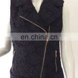 Ladies fashionable lapel sleeveless lace vest with belt