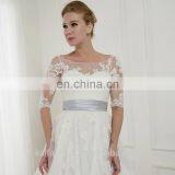 EBL-2828 A Scoope Beading Top Lace Applique 3/4 Sleeve Low V-back Satin Sash Tulle Long Train Graceful Bridal Ball Dress thumbnail-3