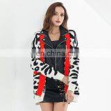 TWOTWINSTYLE Korean Patchwork PU Leather Women's Sweater Lapel Collar Long Sleeve Oversize thumbnail-6