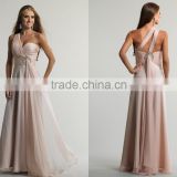 2014 New Arrive High Quality One-Shoulder Prom Dress with Beading and Ribbons Charming and Pure Prom Dress