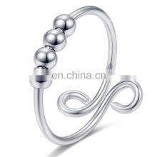 Copper Simplicity Women Adjustable Finger Anti Beaded Sterling Silver Fidget Rings Anxiety thumbnail-3