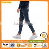 Men Custom Apparel Skinny Cropped Jeans Ripped Denim Pants With Extreme Rips In Blue Wash thumbnail-2