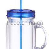 Clear Plastic Mason Jar Tumbler Mug With Lid and Straw thumbnail-1