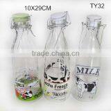 2016 Hot Selling 1 Liter Cylinder With Elegant Decal Glass Milk Bottle With Clamp Lids thumbnail-1