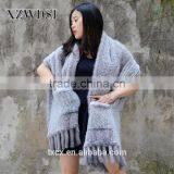 CX-B-27 Mink Fur And Rabbit Fur Winter Women Dress Long Wraps Shawls thumbnail-2