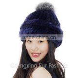 CX-C-221P Wholesale Girls Fashion Fur Ball Hat Women Mink Fur Knitted Beanie Hat thumbnail-3
