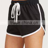 MGOO Black Drawstring Waist Contrast Binding Dolphin Shorts Sport Cotton Shorts Plain Hot Shorts thumbnail-3