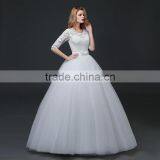 MGOO Custom Made Less 100 USD Tulle Lace Applique Wedding Dress Slash Neck 3/4 Sheer Neck Elegant Handmade thumbnail-3