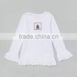 White Smocked Noel Tree Baby Girls Lettuce Edge Tee