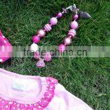 Pink Girls Dress New Design Ruffle Dress Clothes 100%cotton Cute Owl Children Kids Clothes With Matching Necklace and Headband thumbnail-2