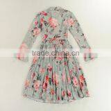 Ladies Full Printing Bouffant Lotus Long Sleeve Temperament Dress With Belt thumbnail-3