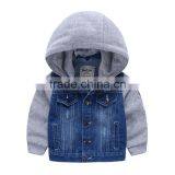 Fashional Splicing With Hood Knitted Kids Denim Jacket thumbnail-1
