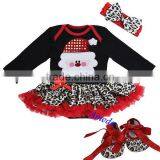 Baby Xmas Black Red Leopard Bling Santa Long Sleeves Bodysuit Jumpsuit Pettiskirt Headband Crib Shoes NB-18M thumbnail-1