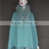 Wholesale Lady Elegant Raccoon Fur Collar Mink Cashmere Double Knitted Shawl