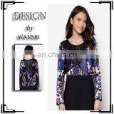 Layered Digital Print Ladies Top Fashion Design Long Sleeve Women Shirts and Tops