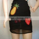 black wrap skirt fruit design beach wear