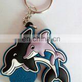 3D custom dolphin shaped soft pvc heart lovers keychain