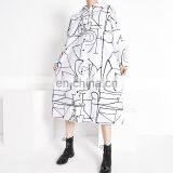 TWOTWINSTYLE Dress For Women Lapel Collar Long Sleeve Oversize Casual Midi Hit Color Graffiti thumbnail-3