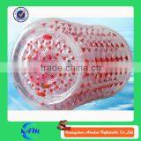 Transparent Inflatable Water Roller With Red Dots, Water Filled Lawn Roller for Fun thumbnail-1