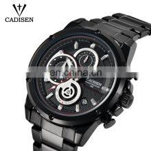 CADISEN 9063 Customizable Waterproof Day and Date Stainless Steel Quartz Analog Business Men Black Wrist Watch