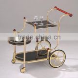 Luxury Glass Serving Tea Trolley with red handle
