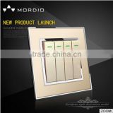 2015 Newest Top Quality Electric PC Organic glass push button 16A 250V 4 gang 1 way wall switch socket