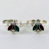 Be Better Red Onyx_Green Onyx_White CZ 925 Sterling Silver Toe Ring, Online Silver Jewelry, Unique Silver Jewelry thumbnail-2