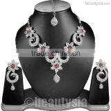 Man-Made Jewelries Nuggets Silver Tone V49 Maroon Princess Necklace Set thumbnail-1