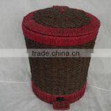 Woven Rattan Waste Bin With Lid and Foot Switch thumbnail-1