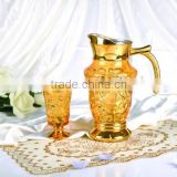Drinking glass water jug set with silk golden plated