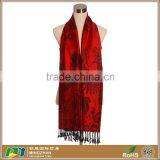 Women's Custom Red Floral Viscose 100% Acrylic Jacquard Paisley Scarf With Tassel