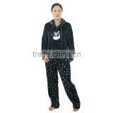 Kevince Flannel Pyjama Set Panda Emb Cap Knitting Woman Clothing Nightwear Homewear MOQ 1000sets thumbnail-1