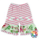 wholesale baby ruffle shorts 100 % cotton stripe flower designs ruffled shorties for toddler girl