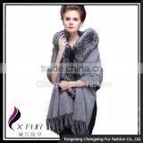 CX-B-P-18C New Arrival Blanket Fringe Oversize Fox Fur Trim Plain Shawl Scarf, Pashmina Shawl thumbnail-3
