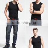 2016 Men's Wide Shoulder 100% Cotton Vest Sleeveless Fitness Elastic Tank Top Male Vest Factory Sale thumbnail-4