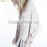 Wholesale Ladies Knitted Wool Poncho thumbnail-3