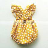 Newborn Baby Girls Yellow Polk Dots Bubble Baby Boho Ruffle Sleeve Romper thumbnail-2