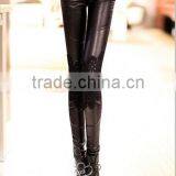 EY0095L New Style Women Leather Stitching More Elastic Lace Leggings thumbnail-4