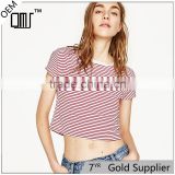 2017 Round neck short sleeves striped T-shirt women sexy midriff tank tops