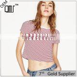 2017 Round Neck Short Sleeves Striped T-shirt Women Sexy Midriff Tank Tops thumbnail-1