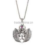 Jewelry Wing Skull Halloween Pendant Fuchsia Clear Cubic Zirconia Chain Necklace thumbnail-1