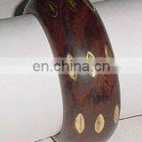 Natural Sheesham Wood Bangle with Gold Leafs Inlay