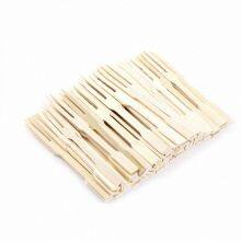 Wood Two-Prong Cocktail Forks Wooden BBQ Snack Forks 3.5 Inch Natural Bamboo thumbnail-4