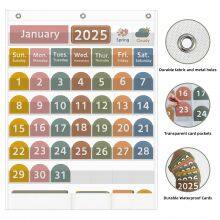 Large Boho Calendar Pocket Chart With 96 Cards for Classroom, Size:32.25 x 28 Inch Black Monthly Calendar and Weather Pocket Chart for Kids Learning for Home or Kindergarten. thumbnail-2