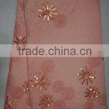 Orange Color Litter Sequin Flower Indian Fabric Silk African Fabric CL4061-1 Peach thumbnail-1